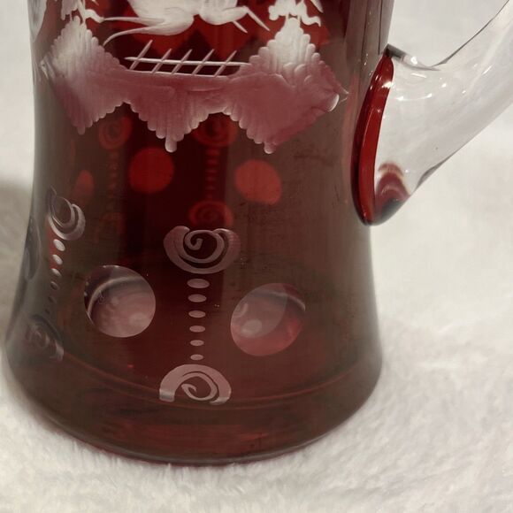Egermann Bohemian Ruby Cut Glass Stein Pewter Lid Beer Tankard Deer Stag Czech - Picture 13 of 13